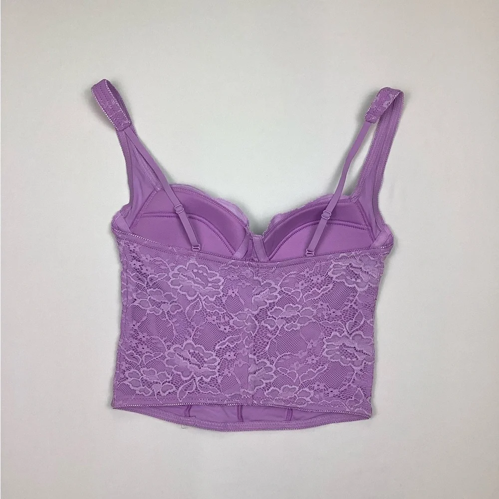 REORIA Lace Bustier Crop Top Purple Medium Underwire Corset Bralette NWOT - Picture 4 of 4